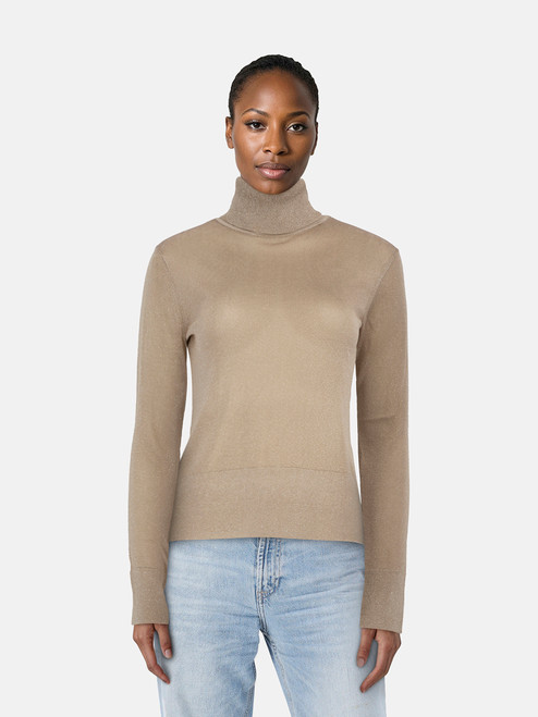 Altuzarra Beige Metallic Turtleneck Knit Top Altuzarra Beige Metallic Turtleneck Knit Top