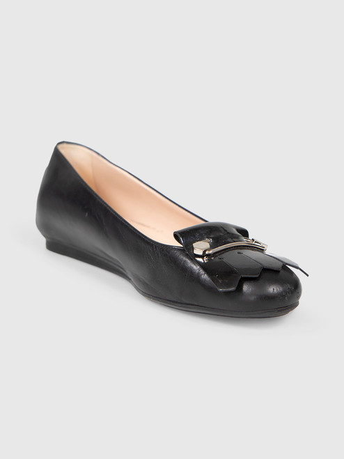 Tod's Black Leather Fringed Detail Flats Tod's Black Leather Fringed Detail Flats