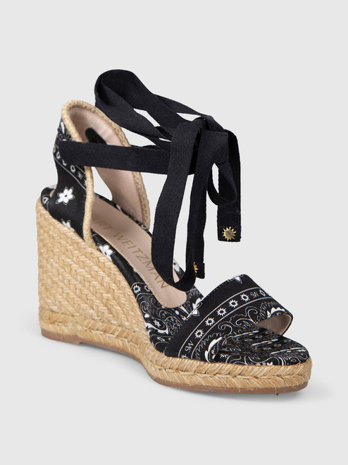 Stuart Weitzman Black Floral Wedge Sandals Stuart Weitzman Black Floral Wedge Sandals