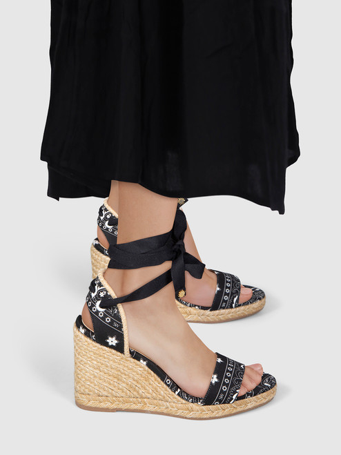 Stuart Weitzman Black Floral Wedge Sandals Stuart Weitzman Black Floral Wedge Sandals