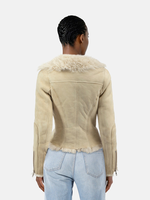 Alexander McQueen MCQ Beige Suede Shearling Jacket Alexander McQueen MCQ Beige Suede Shearling Jacket