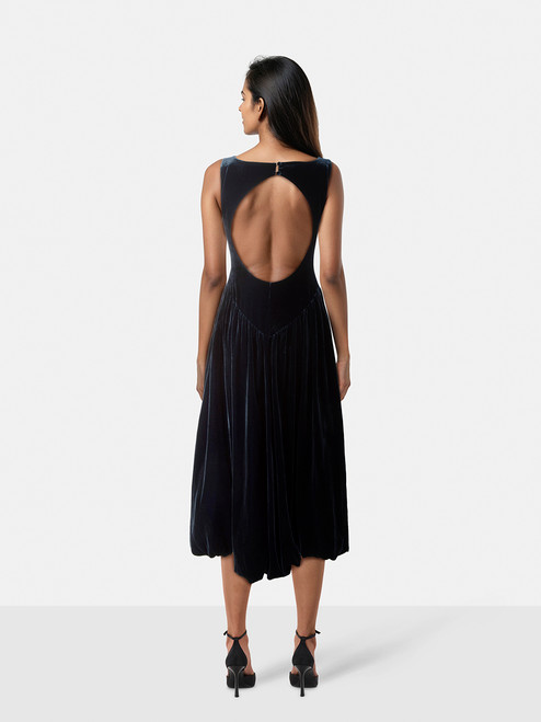 Reformation Navy Velvet Open Back Dress Reformation Navy Velvet Open Back Dress