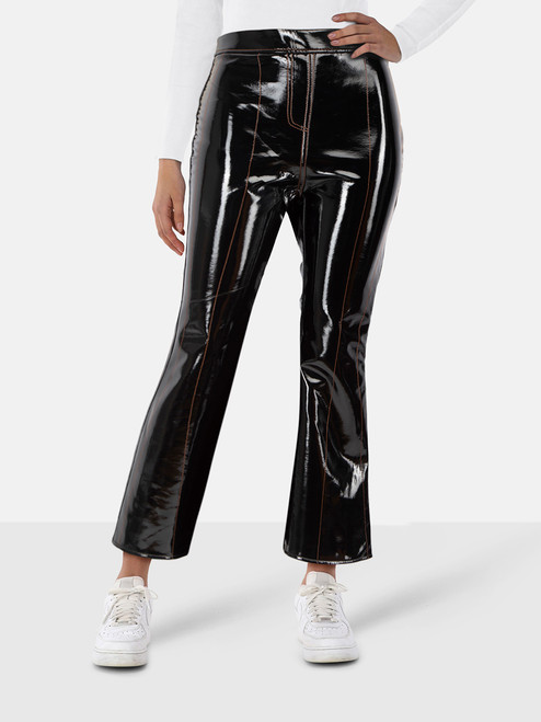 ELLERY Black Vegan Leather Outlaw Crop Flare Trousers ELLERY Black Vegan Leather Outlaw Crop Flare Trousers