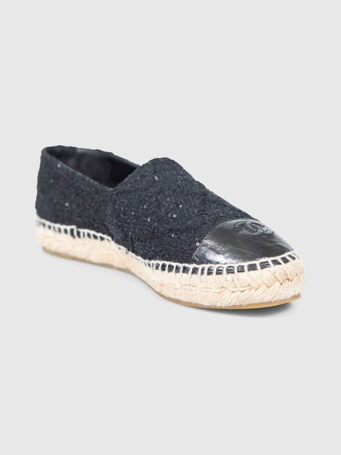 Chanel Black Tweed Sequin Espadrilles Chanel Black Tweed Sequin Espadrilles