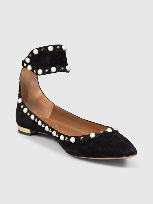 Aquazzura Black Faux Pearl Embellished Flats Aquazzura Black Faux Pearl Embellished Flats