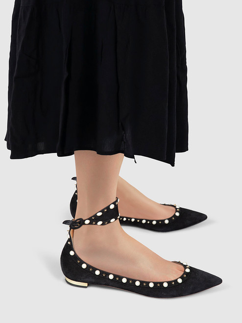 Aquazzura Black Faux Pearl Embellished Flats Aquazzura Black Faux Pearl Embellished Flats