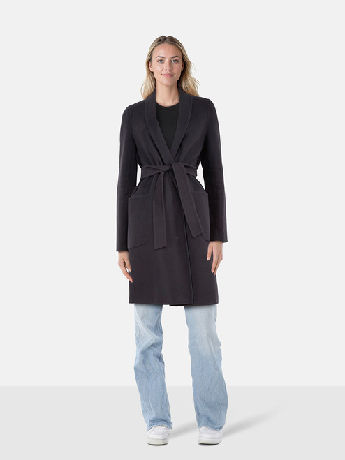 Max Mara Navy Wool Belted Mid Length Coat Max Mara Navy Wool Belted Mid Length Coat