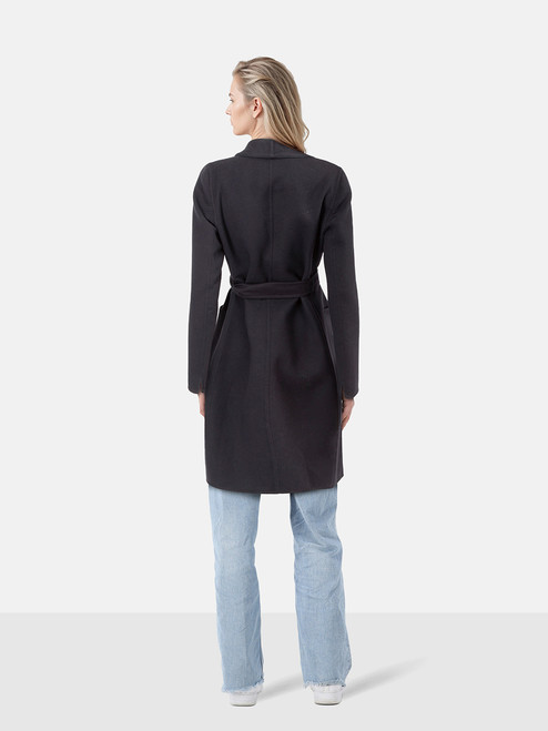 Max Mara Navy Wool Belted Mid Length Coat Max Mara Navy Wool Belted Mid Length Coat