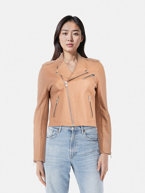 Maje Pink Leather Asymmetric Zip Biker Jacket Maje Pink Leather Asymmetric Zip Biker Jacket