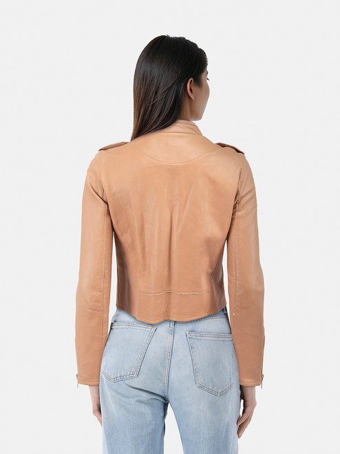 Maje Pink Leather Asymmetric Zip Biker Jacket Maje Pink Leather Asymmetric Zip Biker Jacket