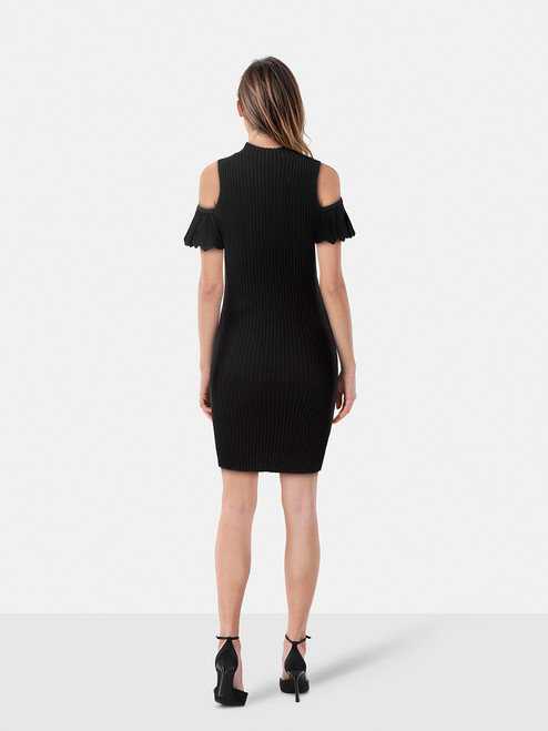 Maje Black Ribbed Knit Mini Off Shoulder Dress Maje Black Ribbed Knit Mini Off Shoulder Dress