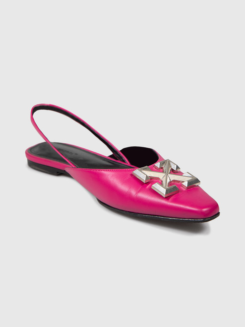 Off-White Pink Leather Logo Slingback Flats Off-White Pink Leather Logo Slingback Flats