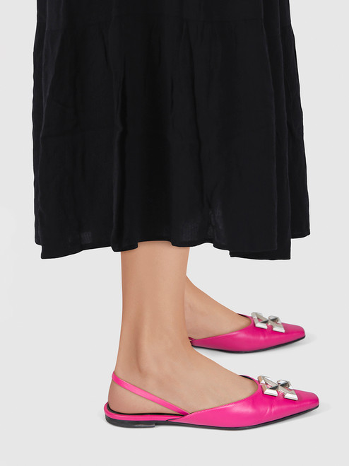 Off-White Pink Leather Logo Slingback Flats Off-White Pink Leather Logo Slingback Flats