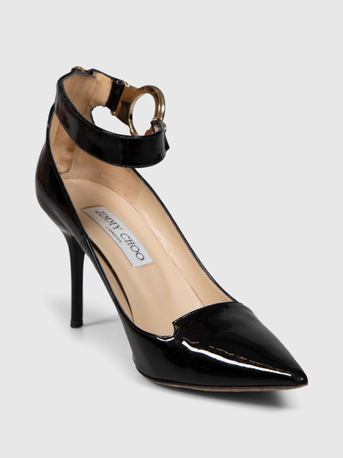 Jimmy Choo Black Patient Point Toe Key Zip Heels Jimmy Choo Black Patient Point Toe Key Zip Heels