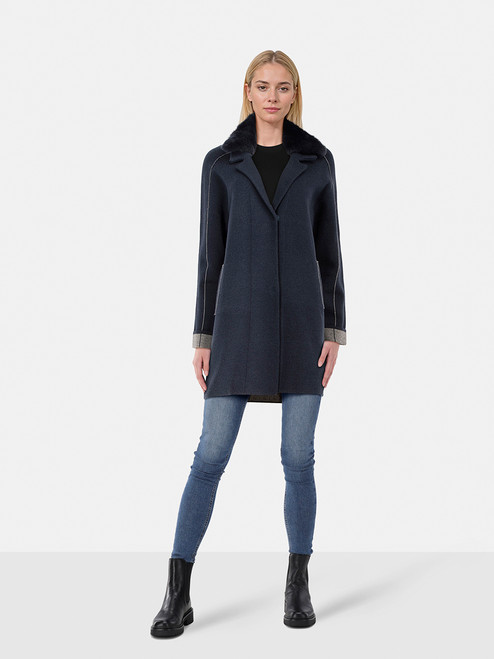 Max & Moi Navy Wool Rabbit Collar Coat Max & Moi Navy Wool Rabbit Collar Coat