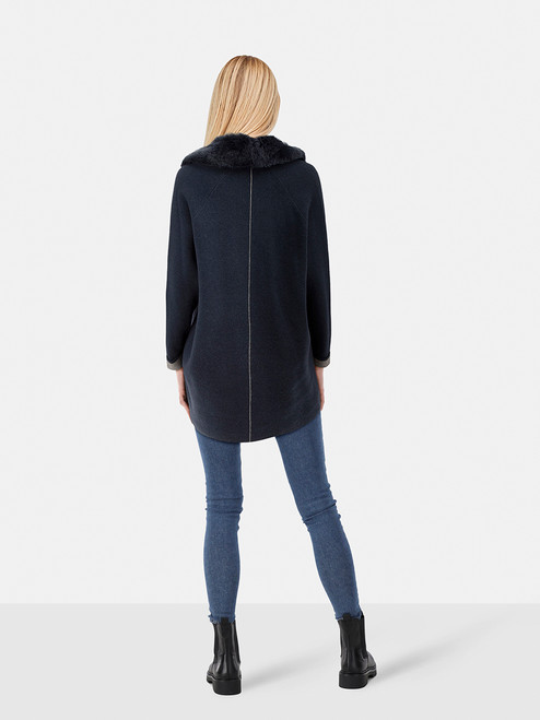 Max & Moi Navy Wool Rabbit Collar Coat Max & Moi Navy Wool Rabbit Collar Coat