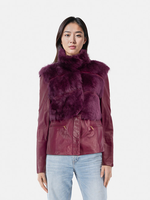 Escada Purple Leather & Fur Jacket Escada Purple Leather & Fur Jacket