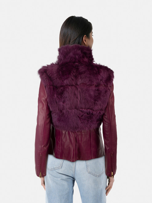 Escada Purple Leather & Fur Jacket Escada Purple Leather & Fur Jacket