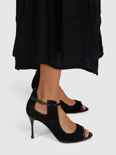 Sergio Rossi Black Cut Out Suede Peep Toe Heels Sergio Rossi Black Cut Out Suede Peep Toe Heels
