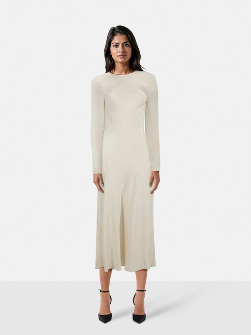 Tibi Ecru Silk Long Sleeve Midi Dress Tibi Ecru Silk Long Sleeve Midi Dress