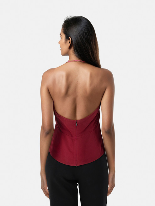 Nensi Dojaka Red Halterneck Sleeveless Top Nensi Dojaka Red Halterneck Sleeveless Top