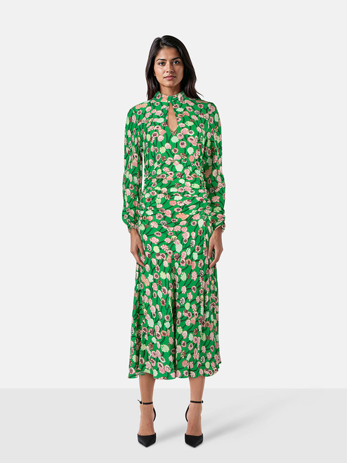 ME+EM Green Lantana Flower Print Midi Dress ME+EM Green Lantana Flower Print Midi Dress