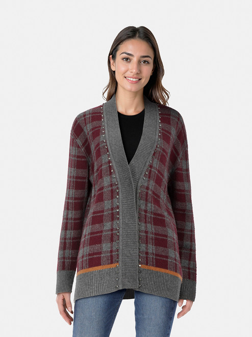 Sandro Grey & Purple Checkered Cardigan Sandro Grey & Purple Checkered Cardigan