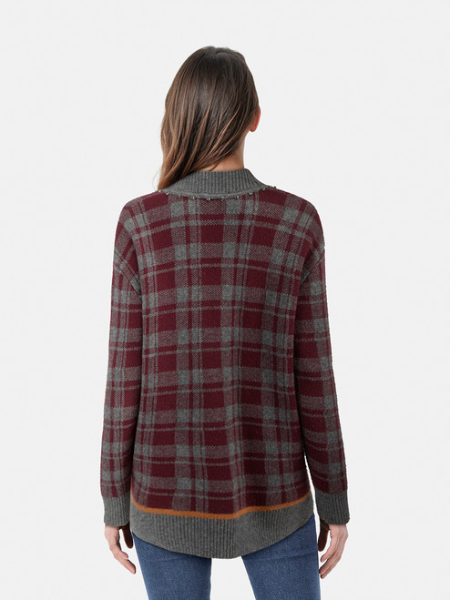 Sandro Grey & Purple Checkered Cardigan Sandro Grey & Purple Checkered Cardigan