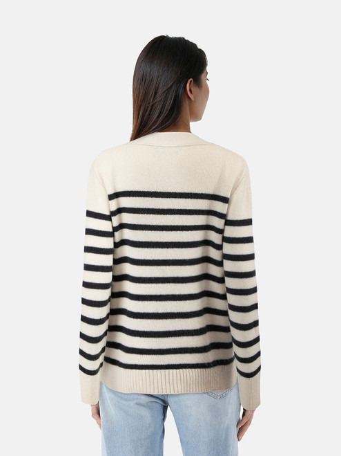 Lisa Yang Ecu & Navy Cashmere Striped Cardigan Lisa Yang Ecu & Navy Cashmere Striped Cardigan