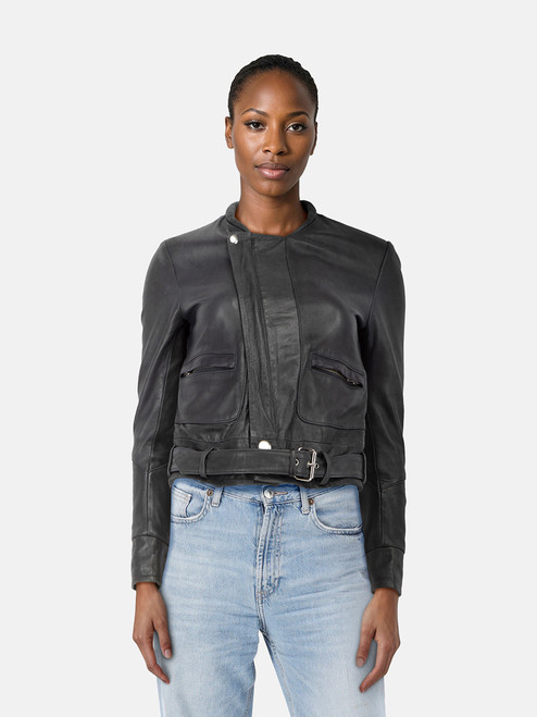 Maje Black Lamb Leather Belted Jacket Maje Black Lamb Leather Belted Jacket