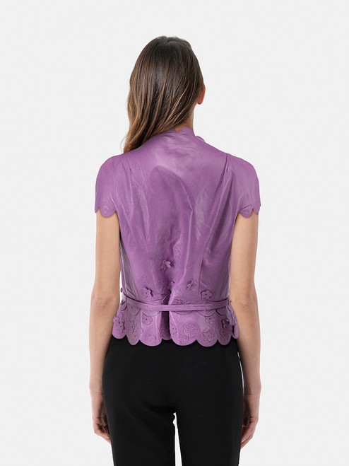 Dior Purple Leather Scallop Edge Top Dior Purple Leather Scallop Edge Top