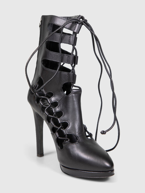 Giuseppe Zanotti Black Leather Lace Up Heel Boots Giuseppe Zanotti Black Leather Lace Up Heel Boots