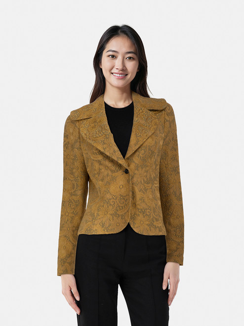 Aquascutum Gold Silk Floral Single Breasted Jacket Aquascutum Gold Silk Floral Single Breasted Jacket