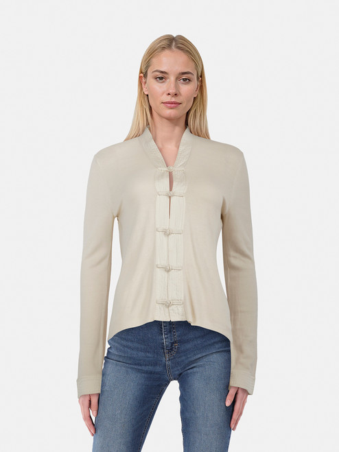 Shanghai Tang Beige Silk Frog Button Top Shanghai Tang Beige Silk Frog Button Top