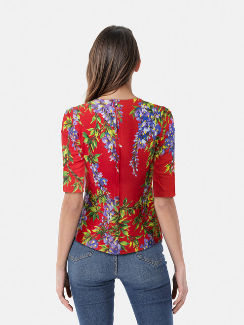 Dolce & Gabbana Red Floral Mid Sleeve Top Dolce & Gabbana Red Floral Mid Sleeve Top