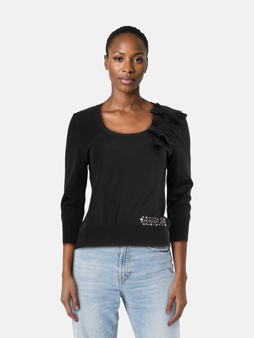 Moschino Black Wool Bow Detail Jumper Moschino Black Wool Bow Detail Jumper