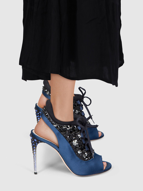 Miu Miu Navy Embellished Back Cut Out Heels Miu Miu Navy Embellished Back Cut Out Heels