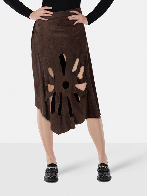 Gucci Brown Suede Floral Cut Out Skirt Gucci Brown Suede Floral Cut Out Skirt