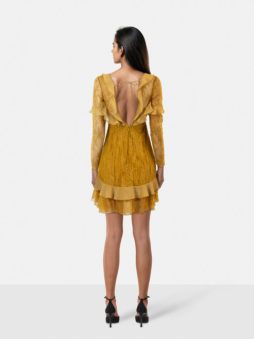 For Love & Lemons Yellow V-Neck Daphne Lace Dress For Love & Lemons Yellow V-Neck Daphne Lace Dress