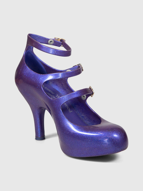 Vivienne Westwood Vivienne Westwood Anglomania + Melissa Purple Glitter Elevated Three Strap Heels Vivienne Westwood Vivienne Westwood Anglomania + Melissa Purple Glitter Elevated Three Strap Heels