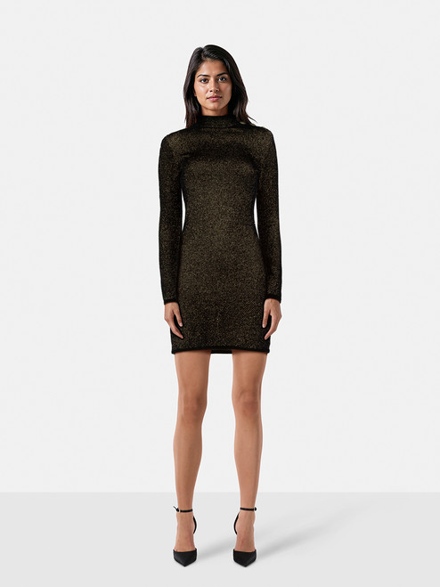 Balmain Black & Gold Long Sleeve Knit Dress