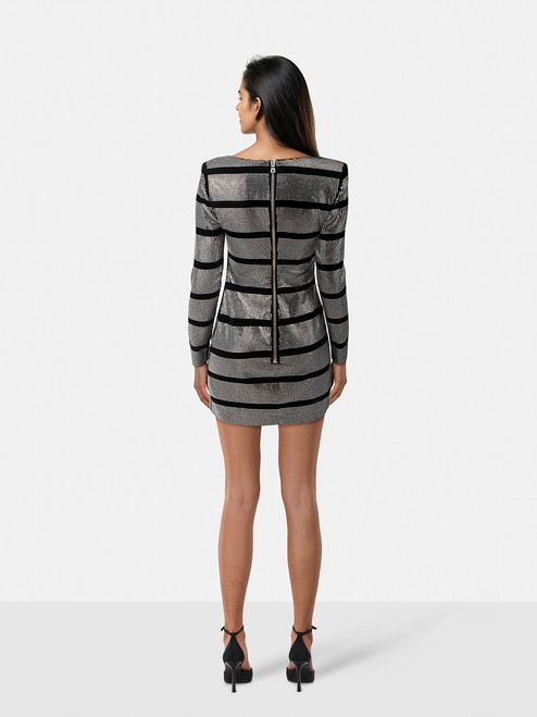 Balmain Silver Rhinestone Striped Mini Dress Balmain Silver Rhinestone Striped Mini Dress