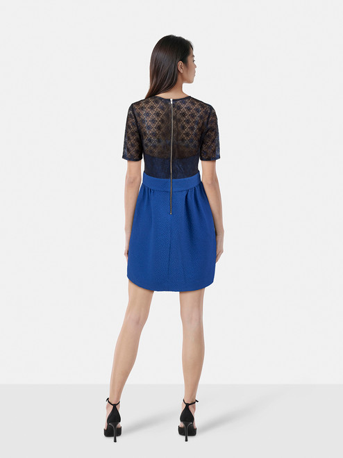 Sandro Blue Metallic Lace Panel Mini Dress