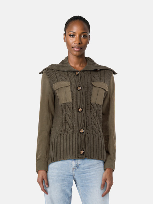 Alexander McQueen Green Wool Knit Panelled Jacket Alexander McQueen Green Wool Knit Panelled Jacket