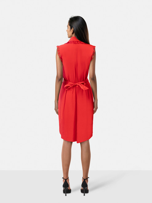 Valentino Garavani Red Sleeveless Lace Ruffle Trim Dress Valentino Garavani Red Sleeveless Lace Ruffle Trim Dress