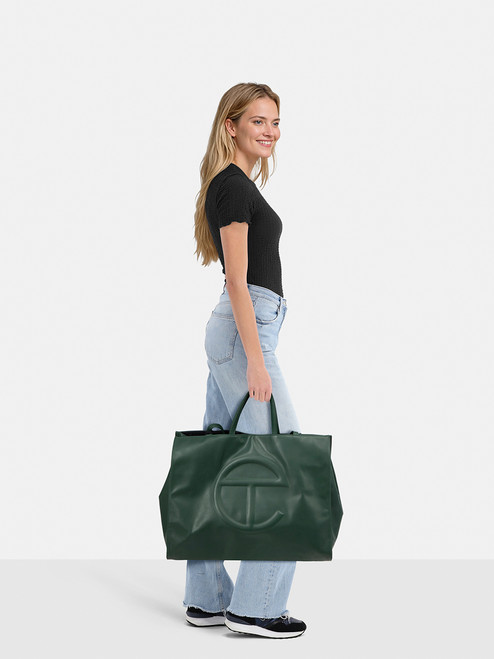 Telfar Dark Olive Vegan Leather Large Shopping Bag Telfar Dark Olive Vegan Leather Large Shopping Bag