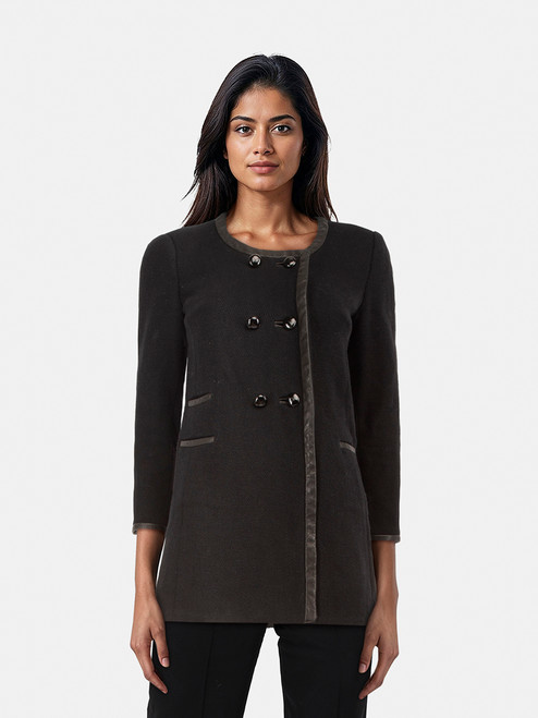 Isabel Marant Black Wool Goat Leather Button Coat