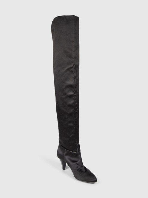 Emporio Armani Black Satin Thigh High Heeled Boots Emporio Armani Black Satin Thigh High Heeled Boots
