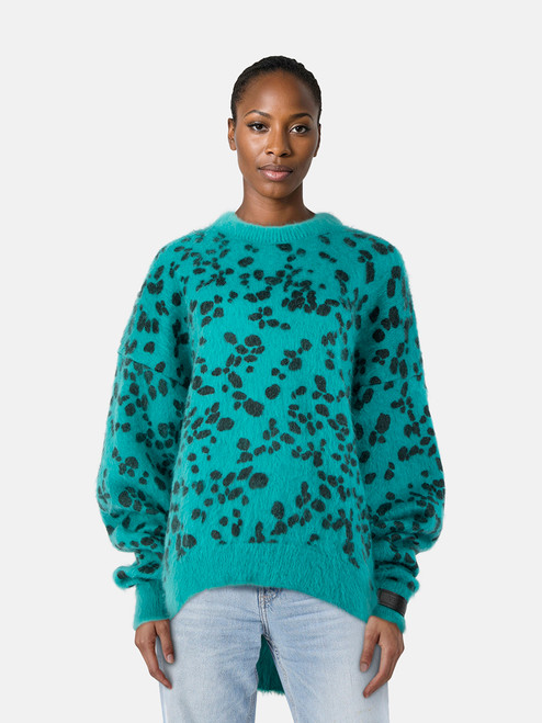 Versace Teal Leopard Print Knit Sweater Versace Teal Leopard Print Knit Sweater