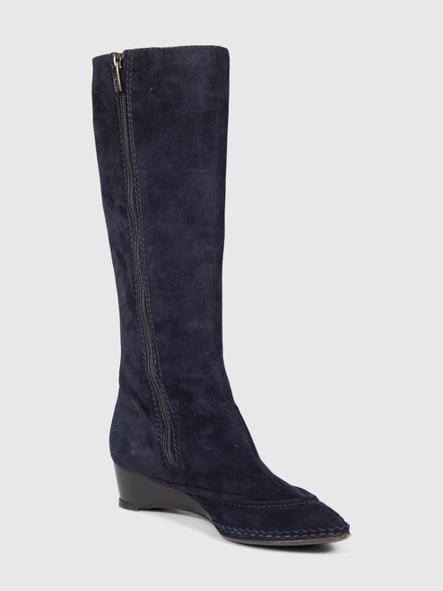 Fratelli Rossetti Navy Suede Low Wedge Boots Fratelli Rossetti Navy Suede Low Wedge Boots